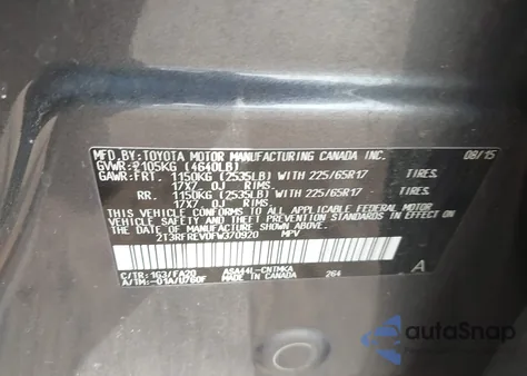 2015 Toyota Rav4 Xle z USA, uszkodzony, nr VIN 2T3RFREV0FW370920